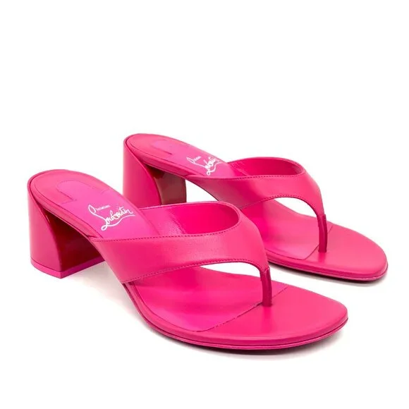 Christian Louboutin JANETONGA 55  Leather Thong Mule Sandals Heels Shoes - Picture 8 of 14